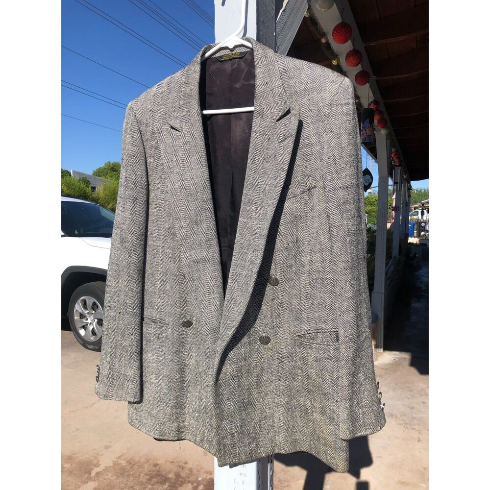 Vtg Stonehaven 80s Tweed Blazer Women Gray Herringbone Boxy Power USA Made Sz XL